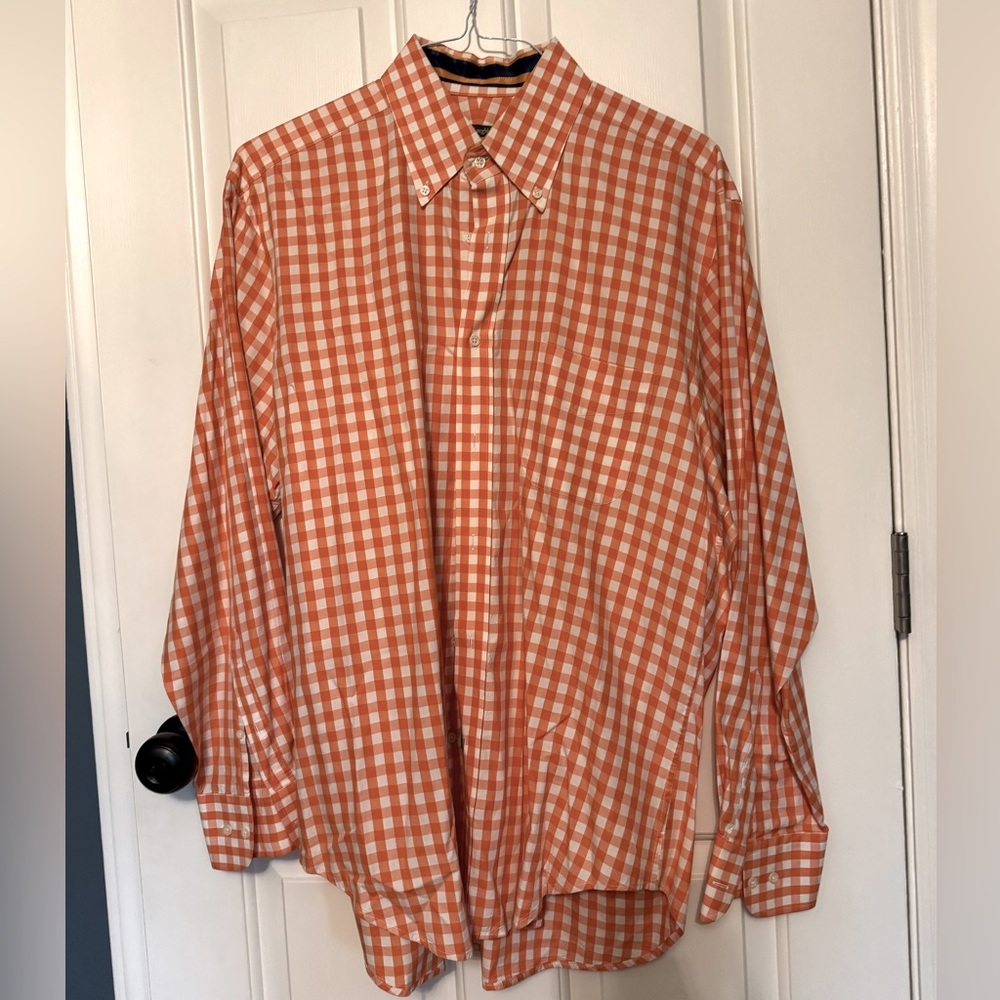 Orange And White Gingham Button Down - image 1